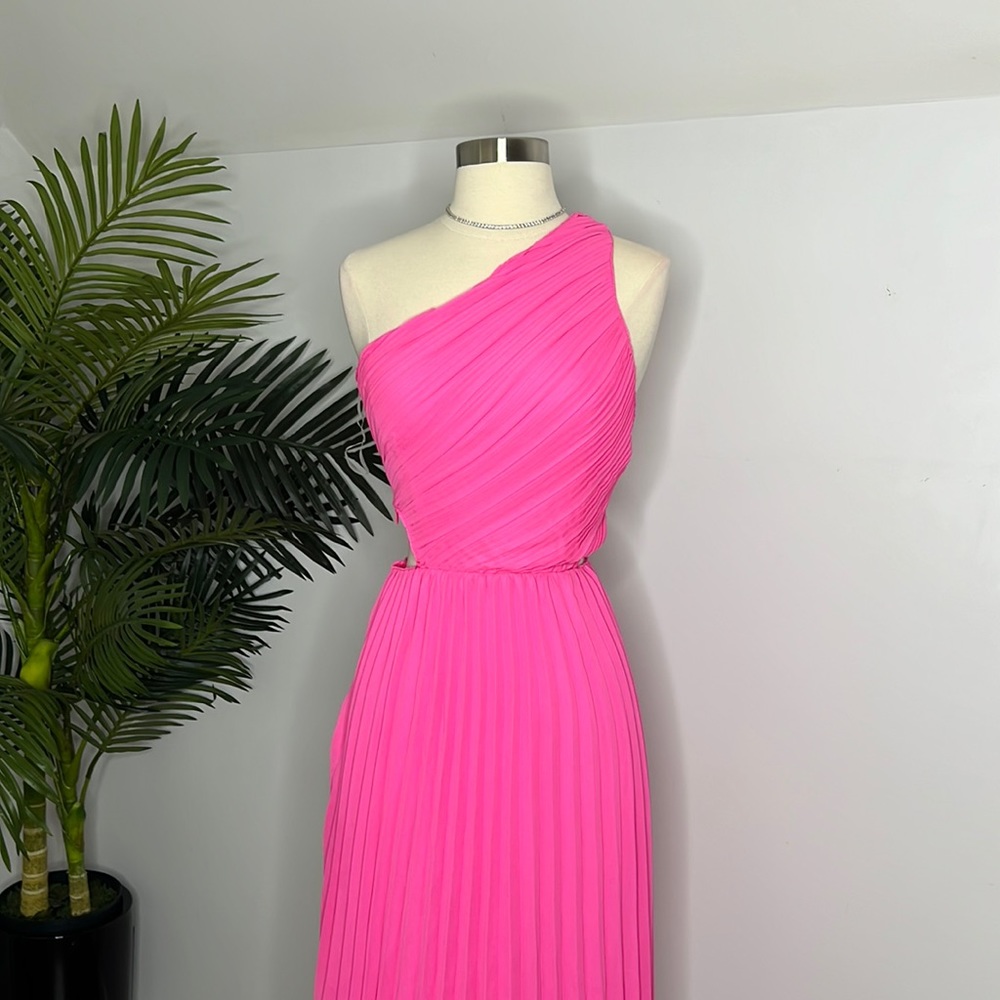 Pink One Shoulder Midi Dress